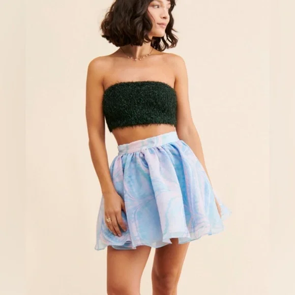 NEW Selkie Cocktail Mini Skirt Pastel Voluminous Blue Floral Watercolor Print